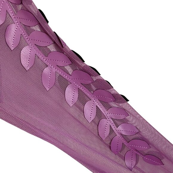 Colleen Lopez Purple Mesh Jacket Leaf Pattern and Faux Leather Women's XS NEW - Picture 10 of 13